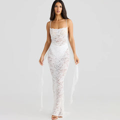 Lace Patchwork Backless Trailing Long Dress