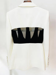 Perspective Gauze Patchwork Blazer Pencil Pant Suit