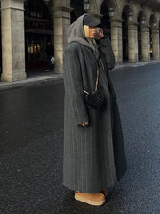 Lapel Striped Oversize Full Sleeve Long Coat