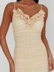 Two Layer Mesh Spaghetti Strap Backless Long Dress