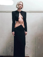 Black Cut Out Long Sleeve Dress Y2K Party Dress