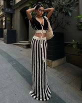 Striped Knitted Top and Long Skirt Set