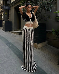 Striped Knitted Top and Long Skirt Set