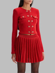 Heart-shaped Button Sweater and Skirts Suit