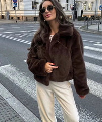 Faux Fur Lapel Side Pockets Coat