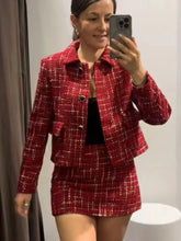 Plaid Lapel Coat and Side Zipper Short Suit