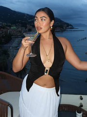 Beaded Deep V Halter Top