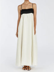 Contrast Color Block Open Back Long Dress