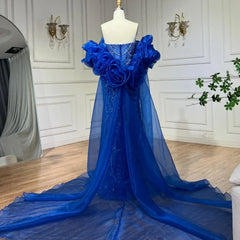 Trägerloses Meerjungfrauen-Abendkleid mit Perlenbesatz und Puffärmeln
