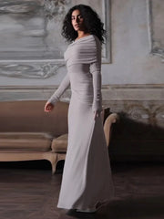 Solid Long Sleeve Irregular Splice Long Dress