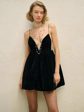 Velvet Deep V Neck Mini Lantern Dress