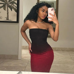 Strapless Black-Red Gradient Long Dress