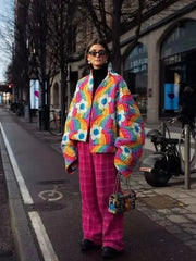 Rainbow Flower Pattern Padded Jacket