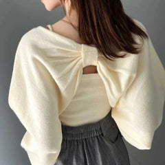 Bow Knit Top and Sweater Suspender Two-piece Set