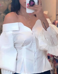 Lantern Sleeve Open Shoulder Top