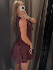 Hollow Out Bow Sleeveless Pleated Short Dress