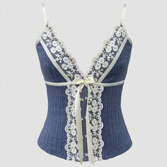 Camisole-Tops mit Schleifen- und Spitzenbesatz