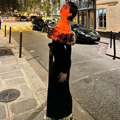 Leopard Print Fluff Splicing Maxi Dress