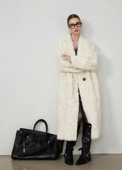 Large Lapel Shaggy Faux Fur Long Jacket