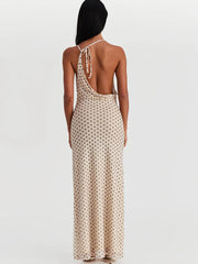 Polka Dot Backless Spaghetti Strap Party Maxi Dress
