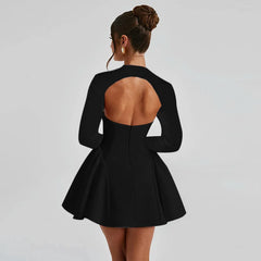 Deep V Long Sleeve Bodycon Mini Dress