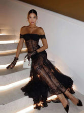 Slash Neck Jacquard Mesh Patchwork Dress