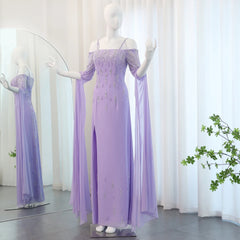 Lilac Mermaid Evening Gown with Cape Sleeves