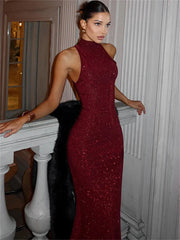 Glitter Sequin Sleeveless Maxi Dress