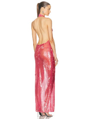 Halter Sheer Sequins Long Dress