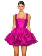 Sling Square Neck Ball Gown Fuchsia Mini Dress