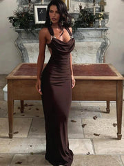 Metal Buckle Swing collar Backless Long Dress