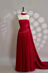 Crystal Beaded Pleated Chiffon Gowns with Shawl
