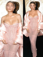 Pink Strapless See Through Long Dress