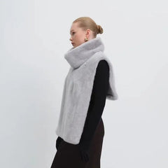 Turtleneck Faux Fur Sleeveless Jacket