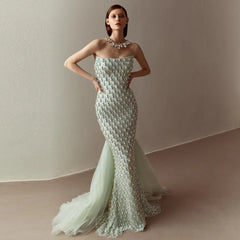 Pearl & Crystal Mermaid Evening Gown with Cape