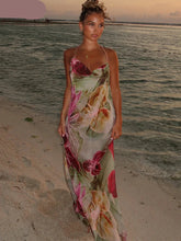 Floral Print Backless Halter Dress with Split for Women