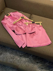 Pink Single Breasted jacket Suit two piece sets