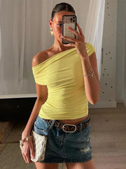 Slash Neck Raffung Bandage Solid Top