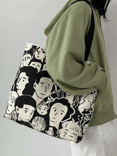 Monochrome Face Print Canvas Tote Bag