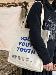 Bolso tote de lona gráfica con letra para jóvenes