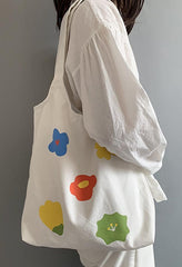Flower-print canvas bag