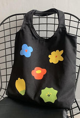 Flower-print canvas bag