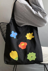 Flower-print canvas bag