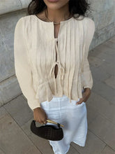 Patchwork Long Sleeve Lace-Up Top