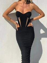 Mesh Splicing Corset Long Dress