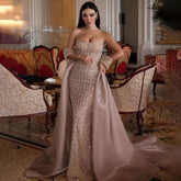 Champagne Mermaid Evening Gown with Overskirt