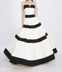 Colorblock Patchwork Bow Strapless Long Dress