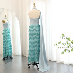 Coral Pink Evening Dress with Tassel Cape