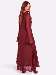 Ruffles Red Flare Sleeve Maxi Dress