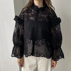 Embroidered Shirt and Strap Two Piece Lace Top